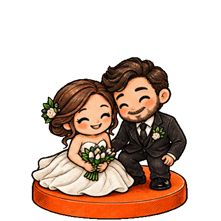 Ilustração animada: Topo de bolo de casamento