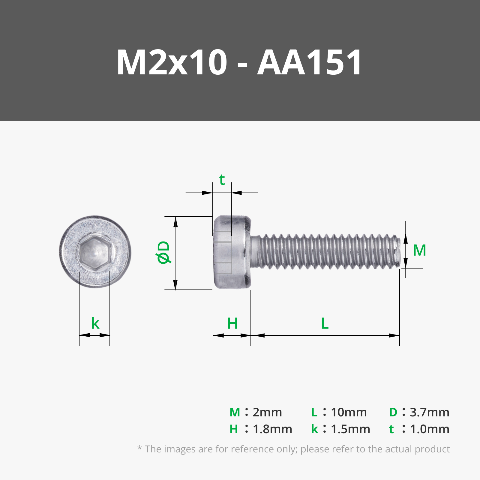 Parafuso Allen M2 × 10 mm — 20 unidades